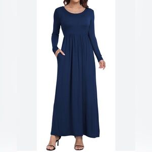 Chic Long Sleeve Navy Maxi Dress